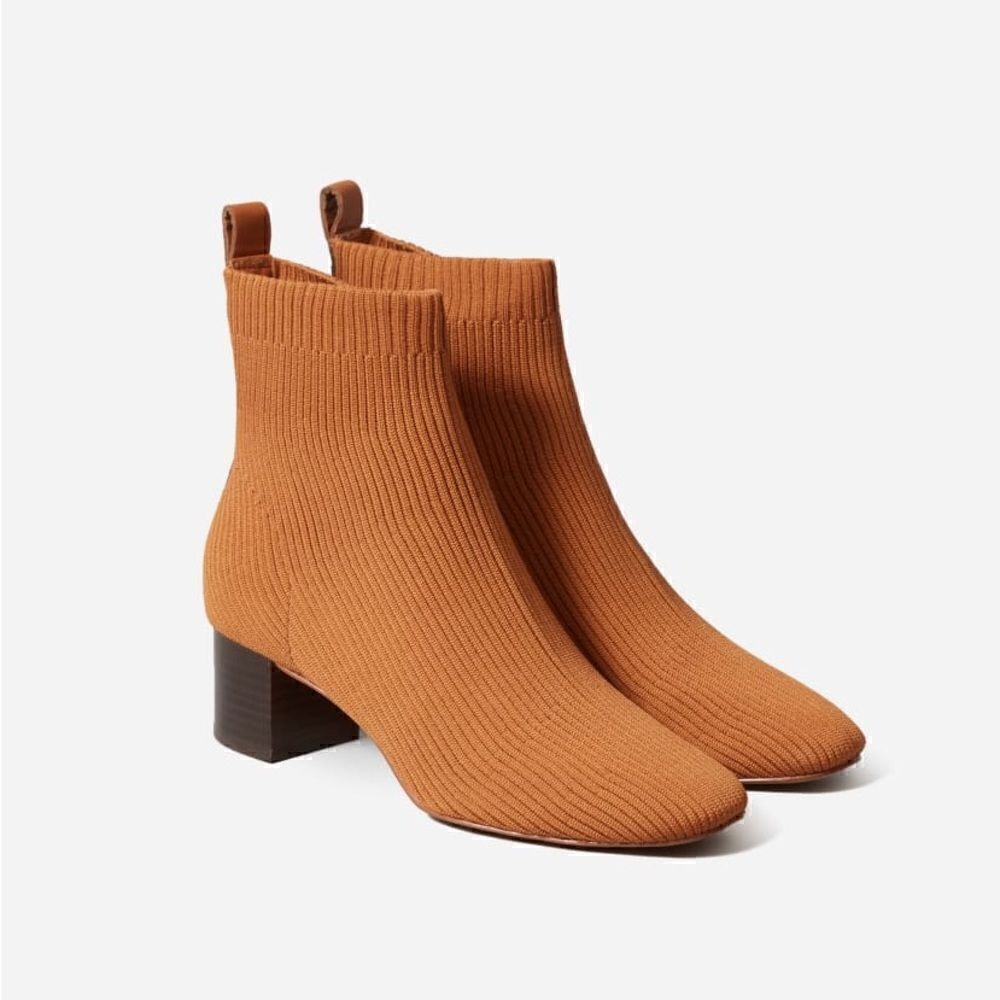 Everlane The Glove Boot Toffee Rib Knit Ankle Sock ReKnit Block Heel New